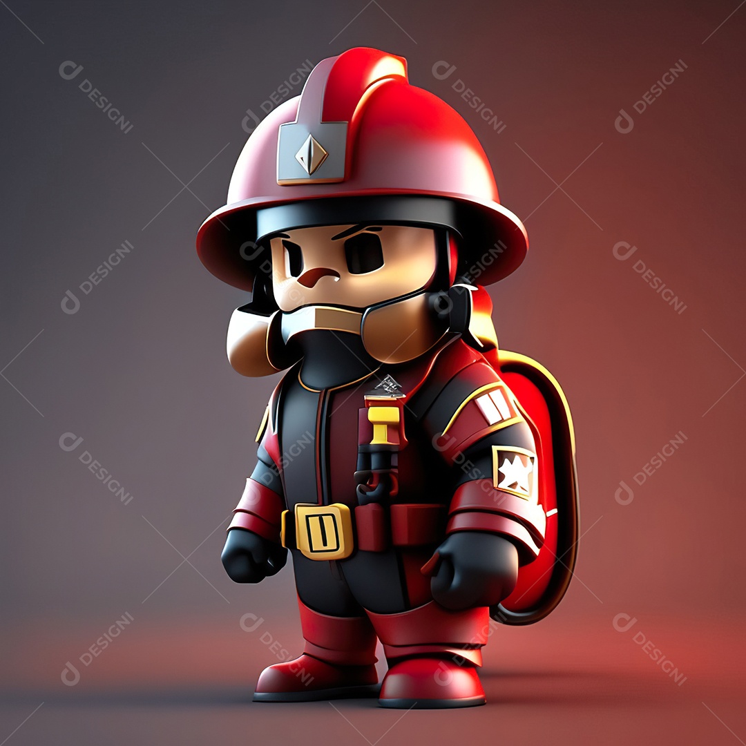 Mascote bombeiro 3D sobre fundo isolado