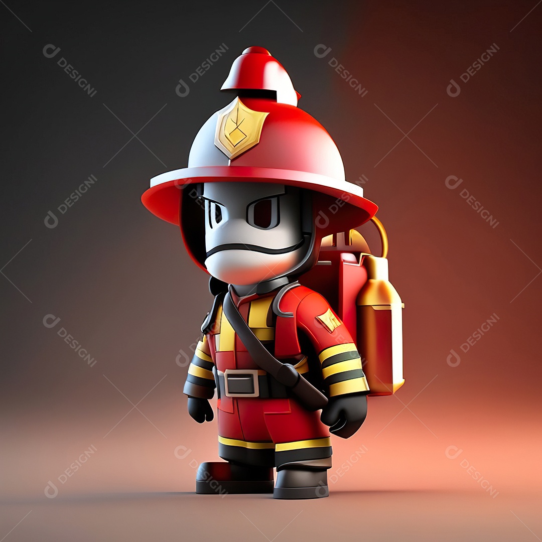 Mascote bombeiro 3D sobre fundo isolado