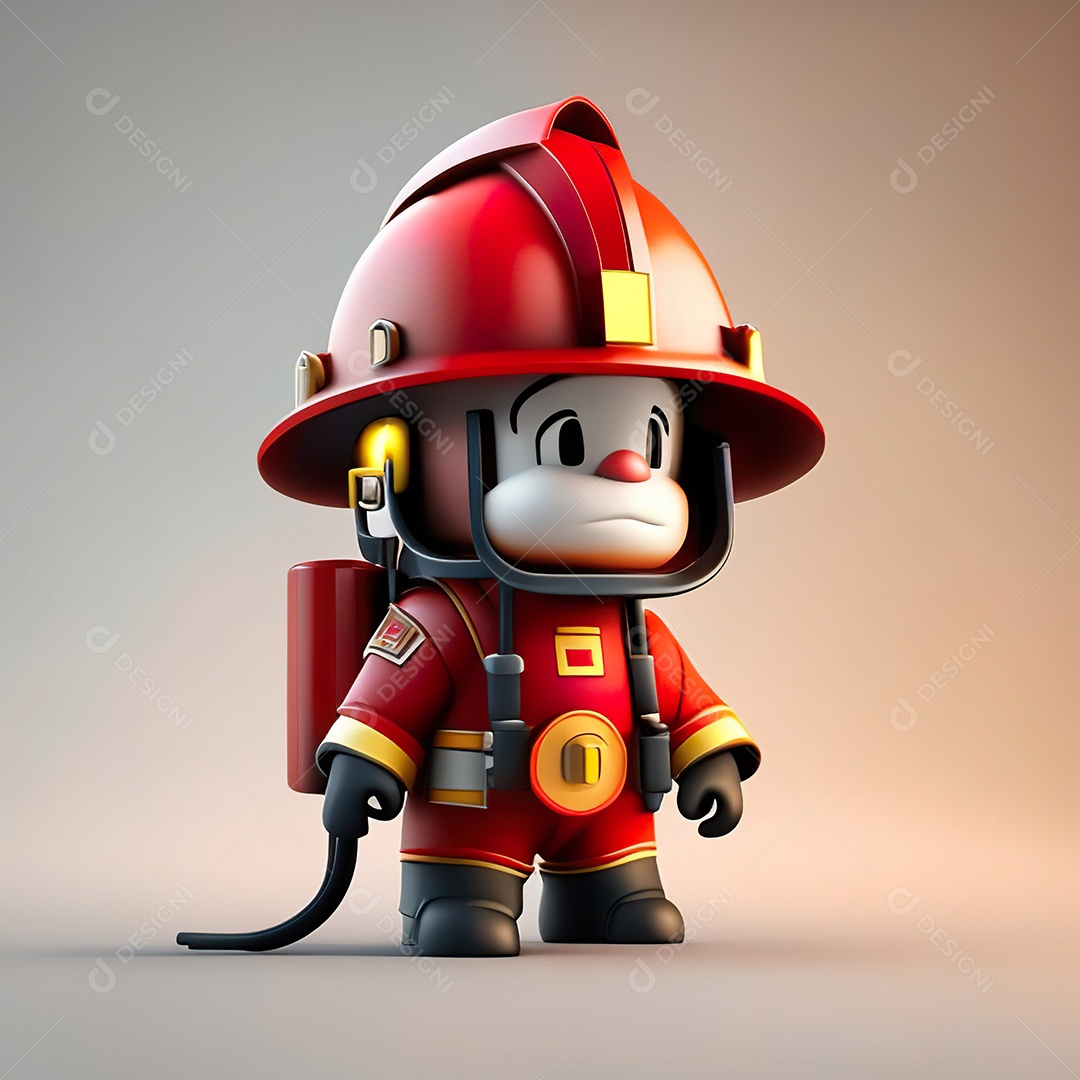 Mascote bombeiro 3D sobre fundo isolado