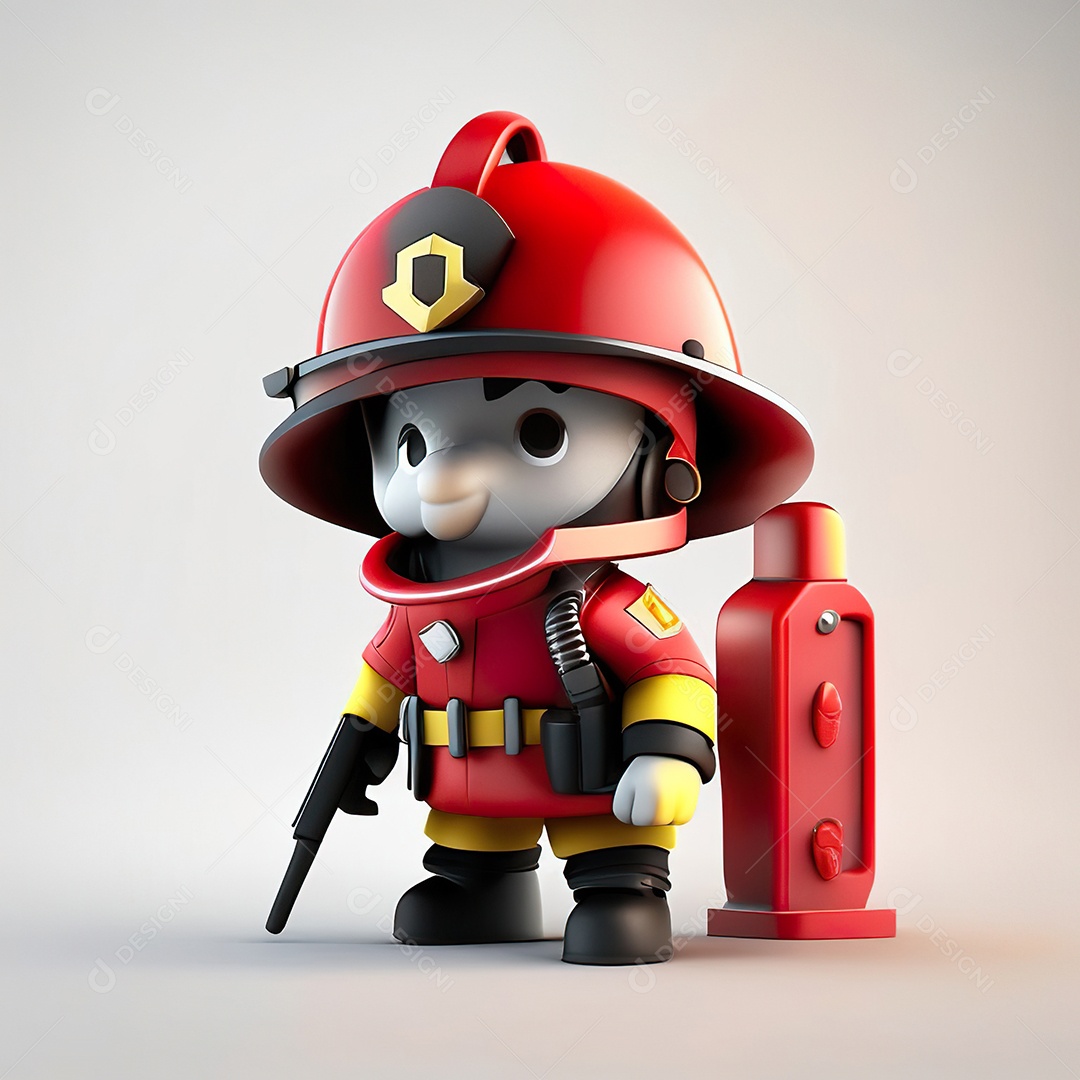 Mascote bombeiro 3D sobre fundo isolado