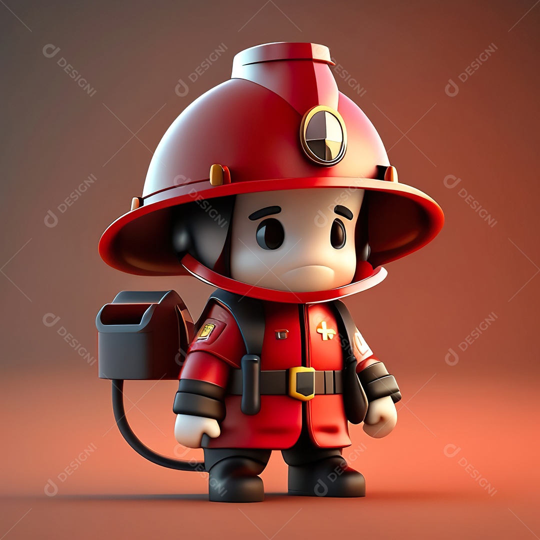 Mascote bombeiro 3D sobre fundo isolado