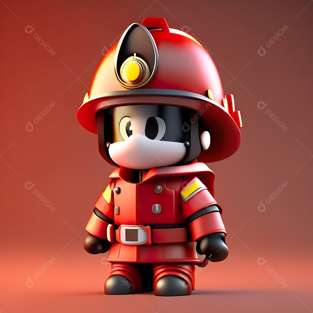 Mascote bombeiro 3D sobre fundo isolado