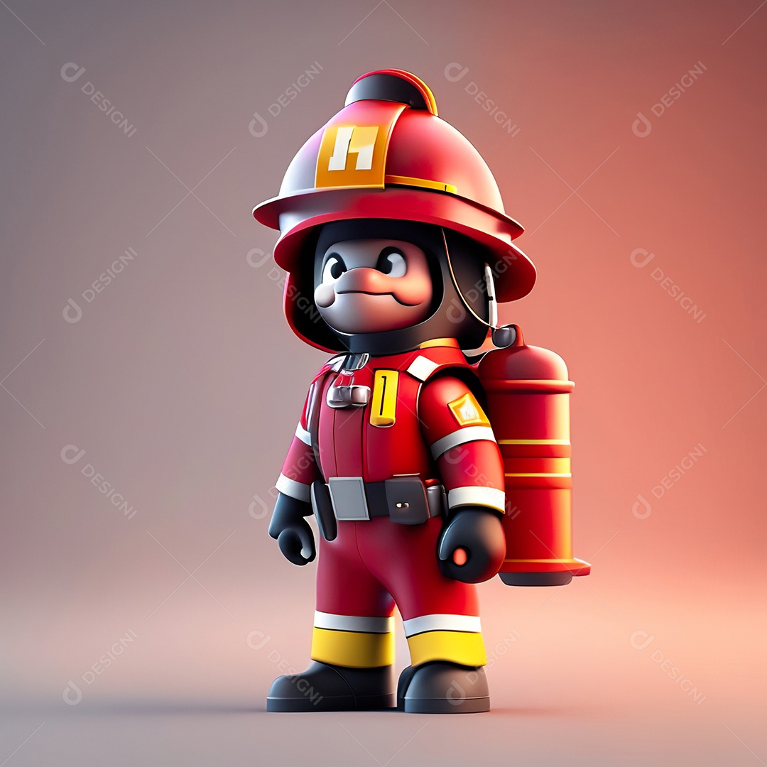 Mascote bombeiro 3D sobre fundo isolado
