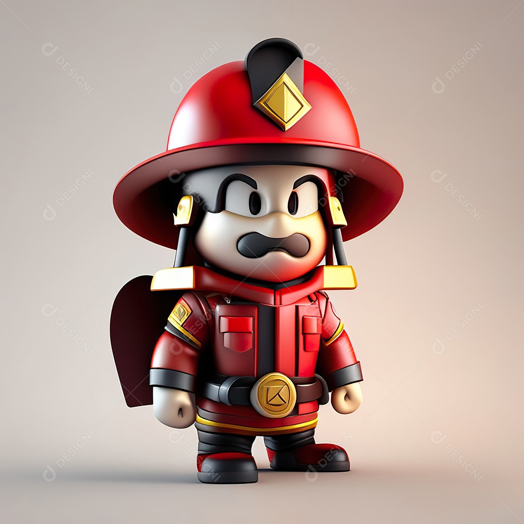 Mascote bombeiro 3D sobre fundo isolado