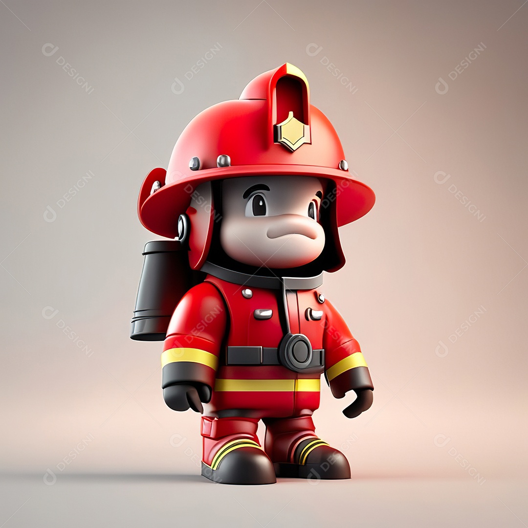 Mascote bombeiro 3D sobre fundo isolado