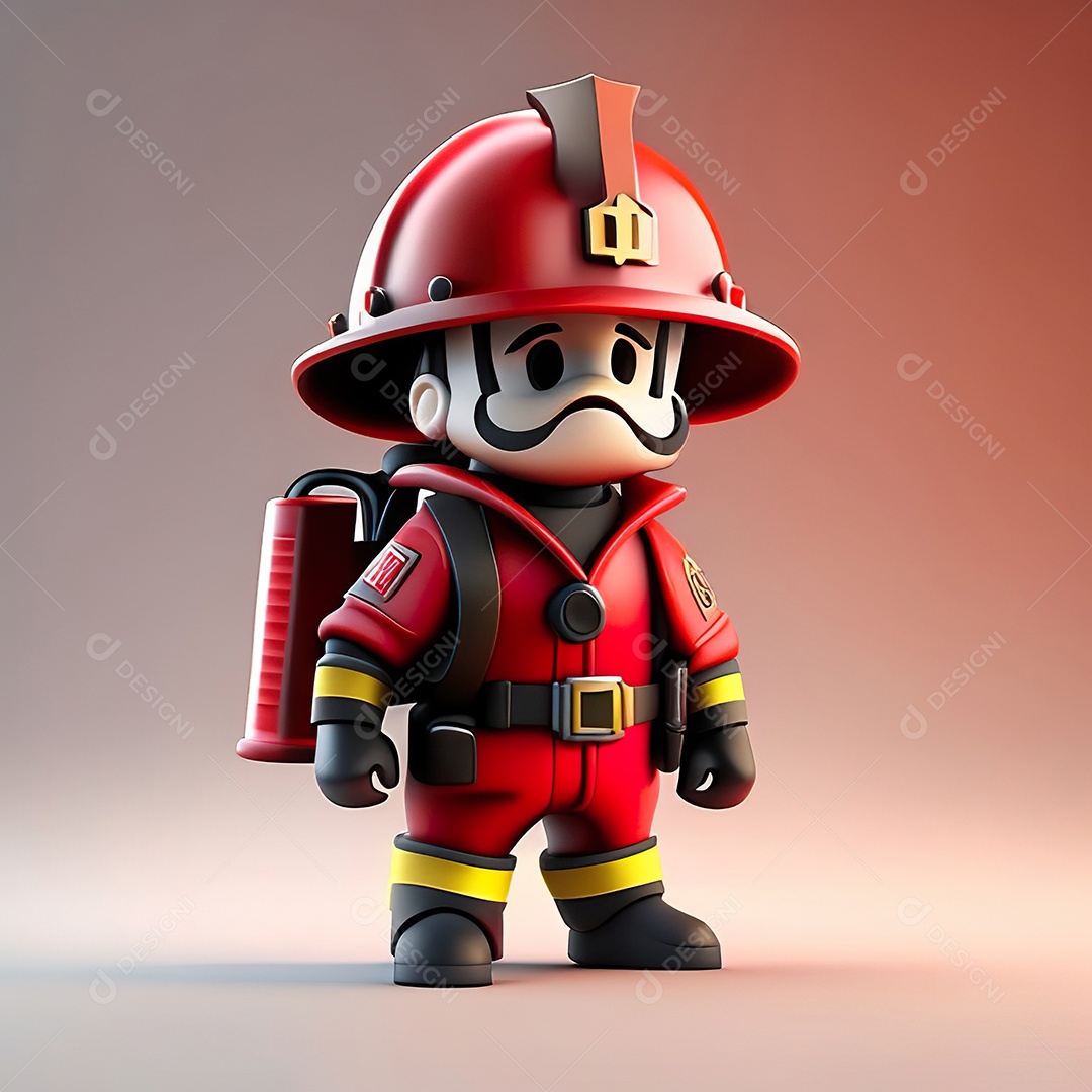 Mascote bombeiro 3D sobre fundo isolado