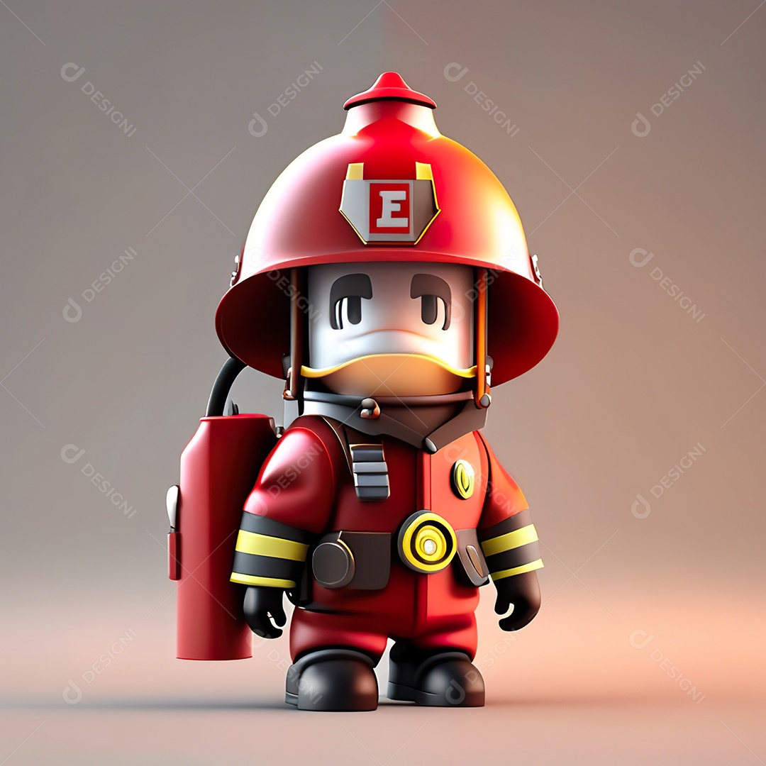 Mascote bombeiro 3D sobre fundo isolado