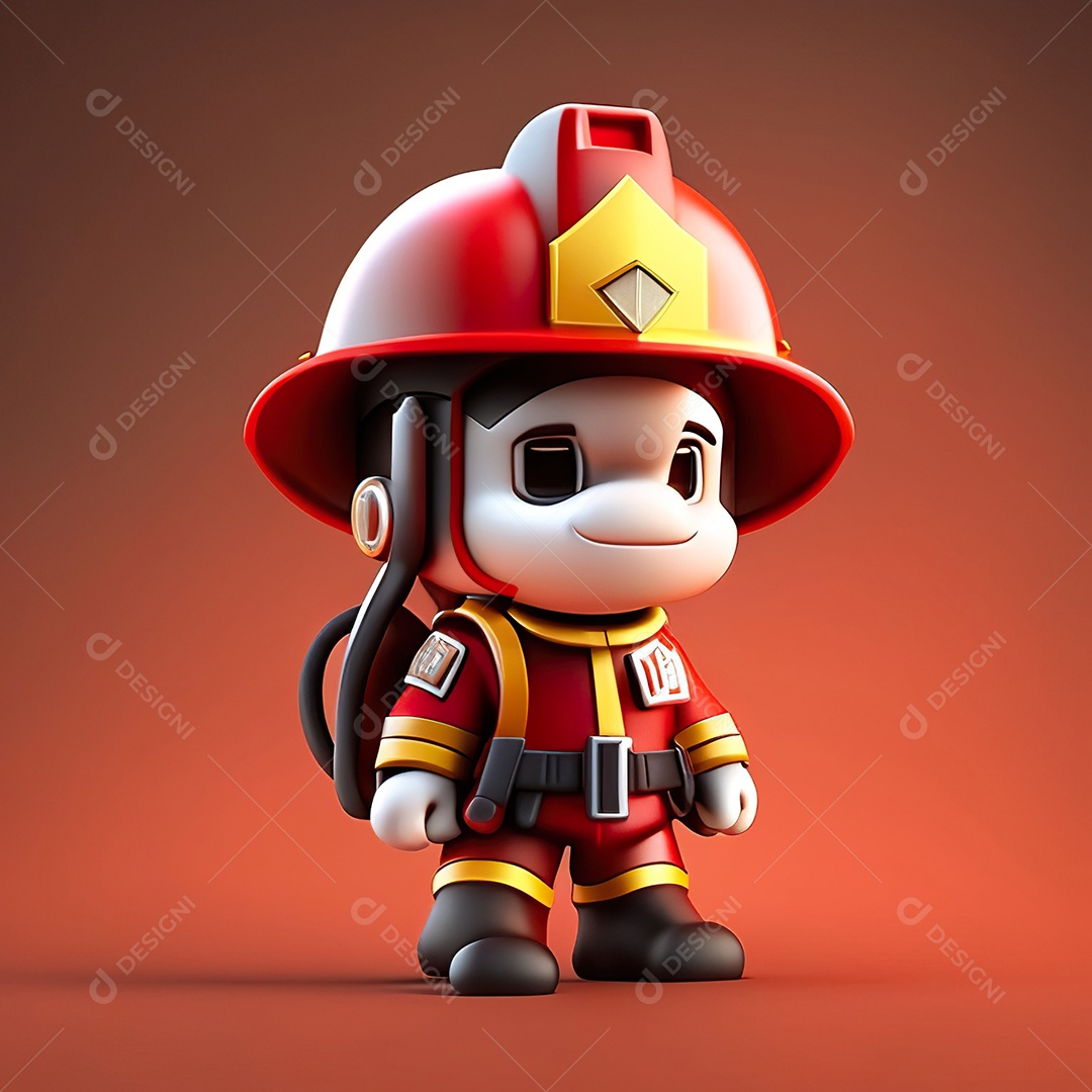 Mascote bombeiro 3D sobre fundo isolado