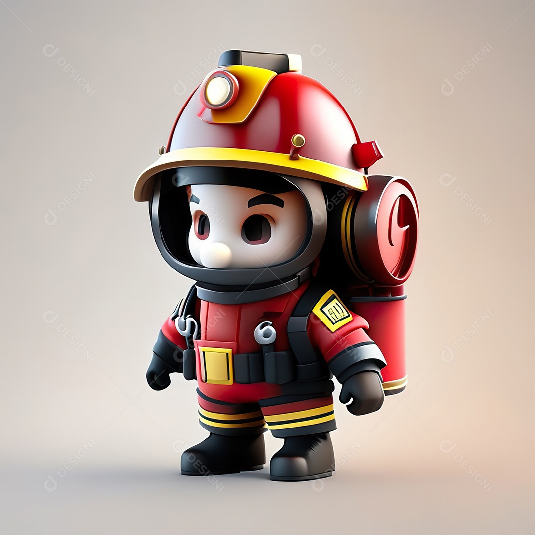 Mascote bombeiro 3D sobre fundo isolado