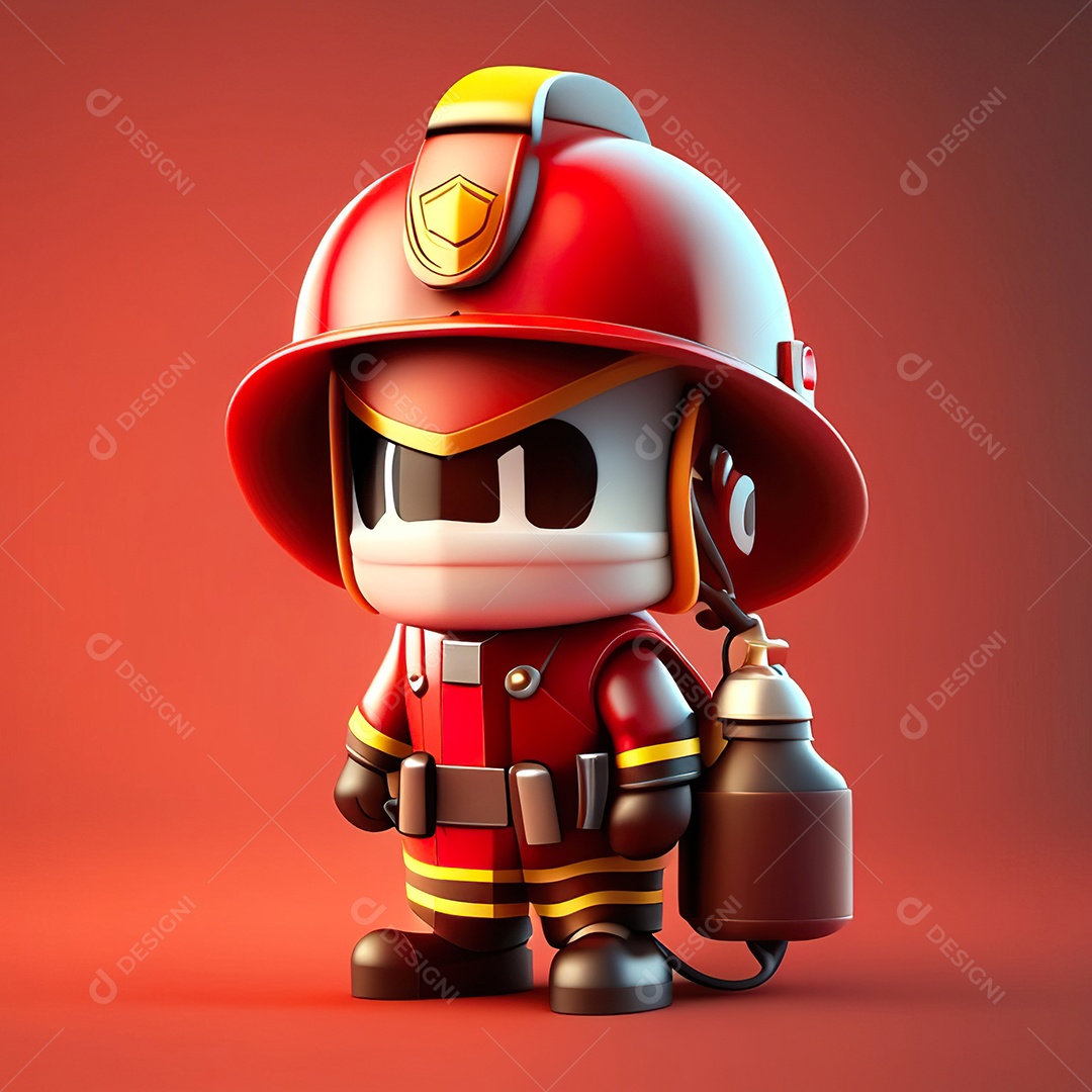 Mascote bombeiro 3D sobre fundo isolado
