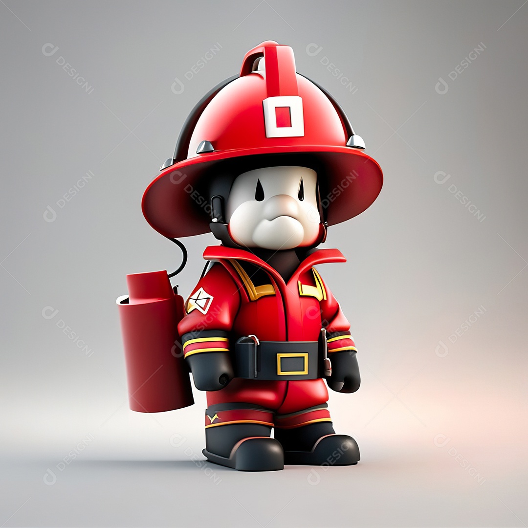 Mascote bombeiro 3D sobre fundo isolado