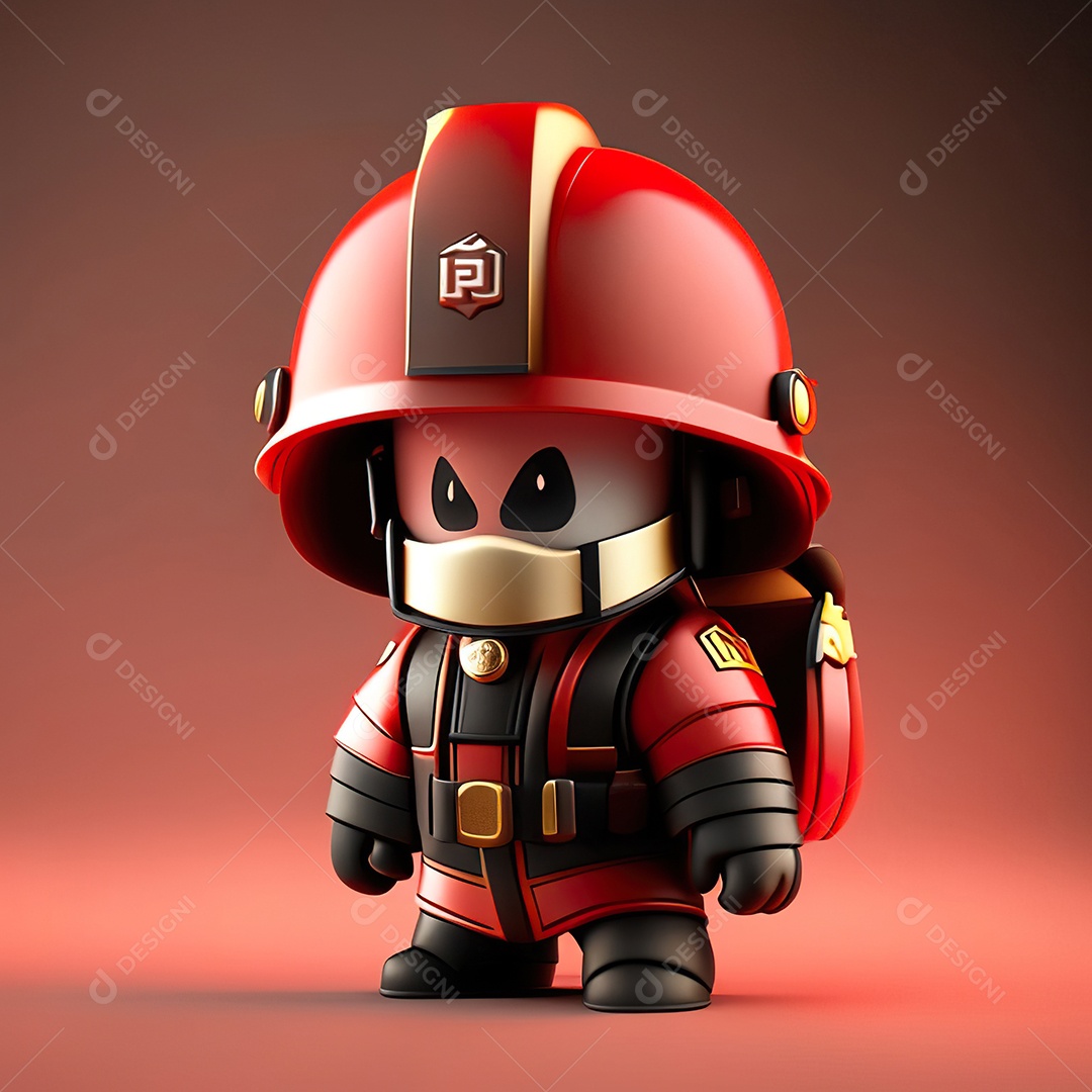 Mascote bombeiro 3D sobre fundo isolado