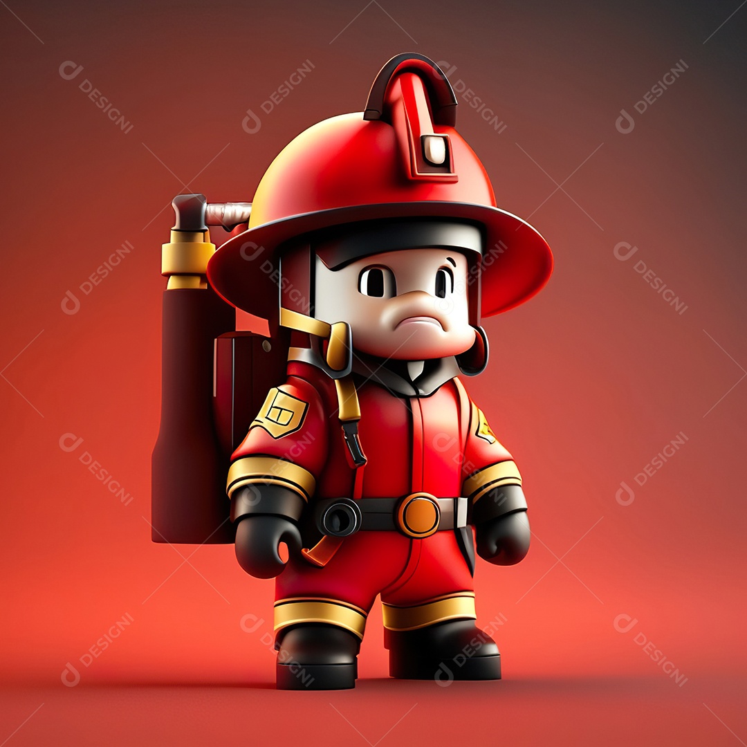 Mascote bombeiro 3D sobre fundo isolado