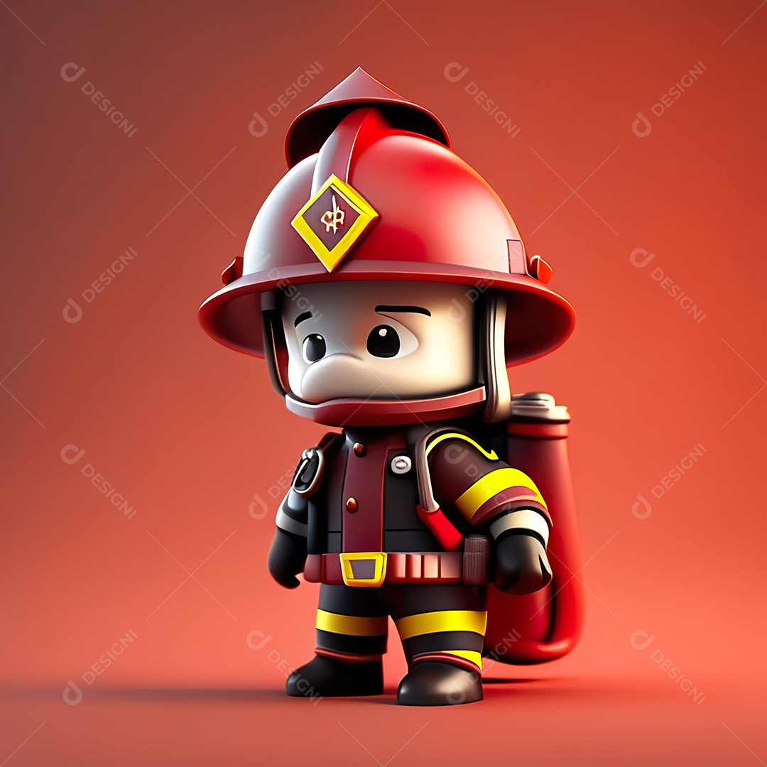 Mascote bombeiro 3D sobre fundo isolado