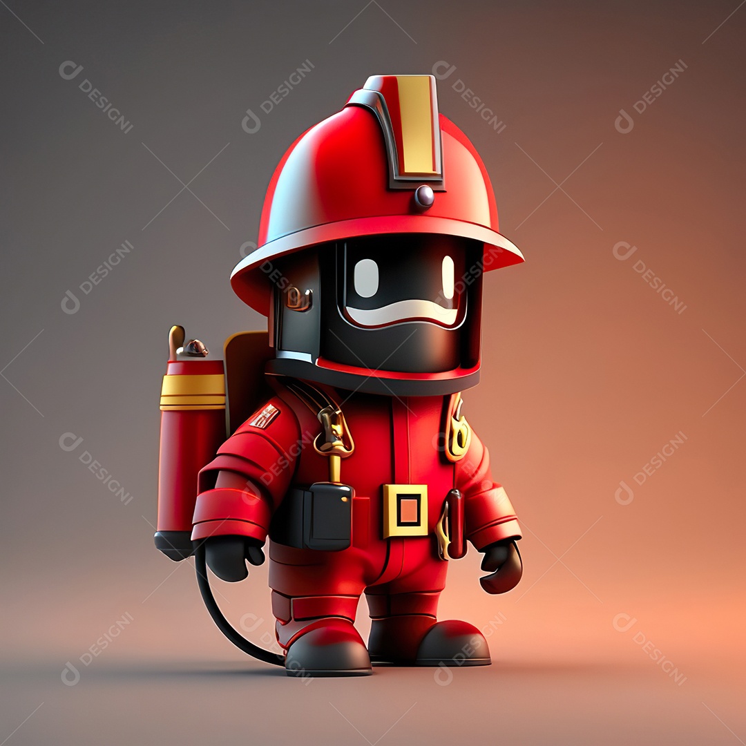 Mascote bombeiro 3D sobre fundo isolado