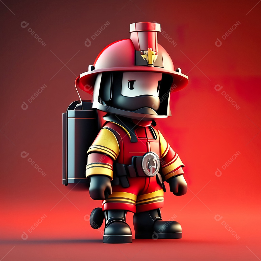 Mascote bombeiro 3D sobre fundo isolado