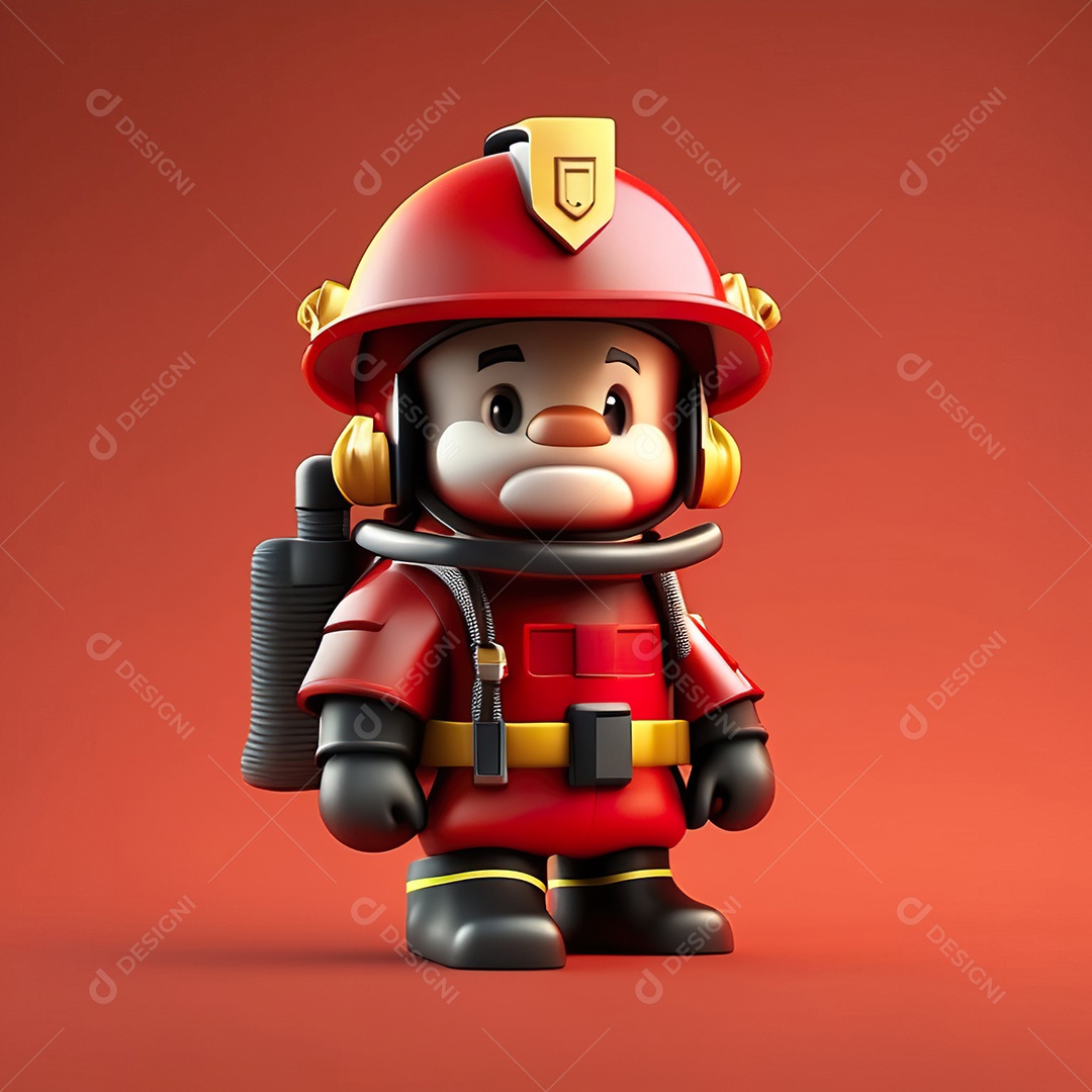 Mascote bombeiro 3D sobre fundo isolado