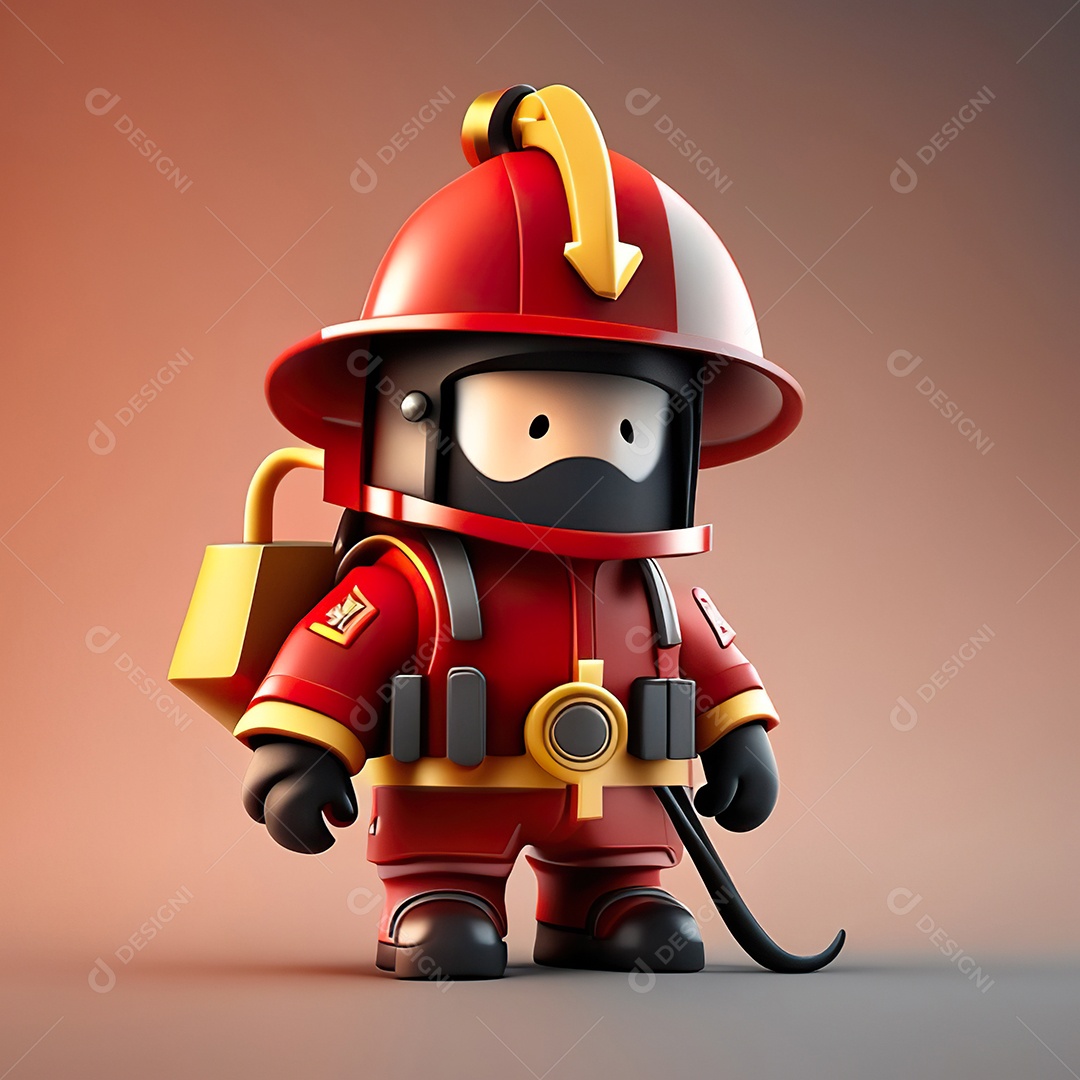 Mascote bombeiro 3D sobre fundo isolado
