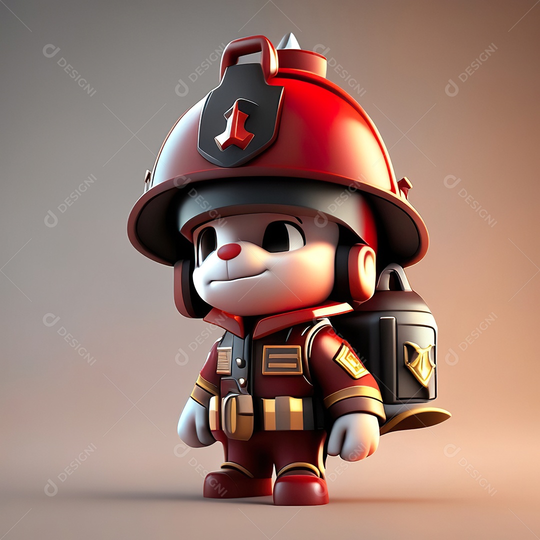Mascote bombeiro 3D sobre fundo isolado