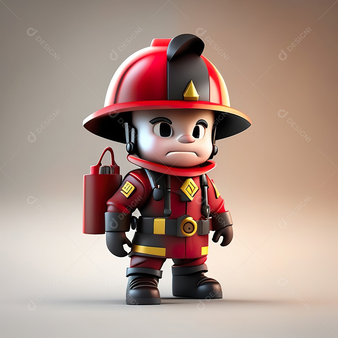 Mascote bombeiro 3D sobre fundo isolado
