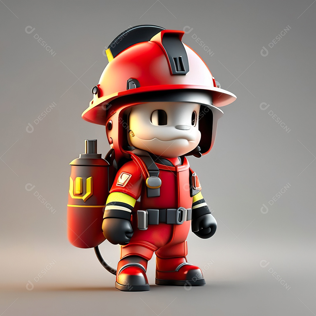 Mascote bombeiro 3D sobre fundo isolado