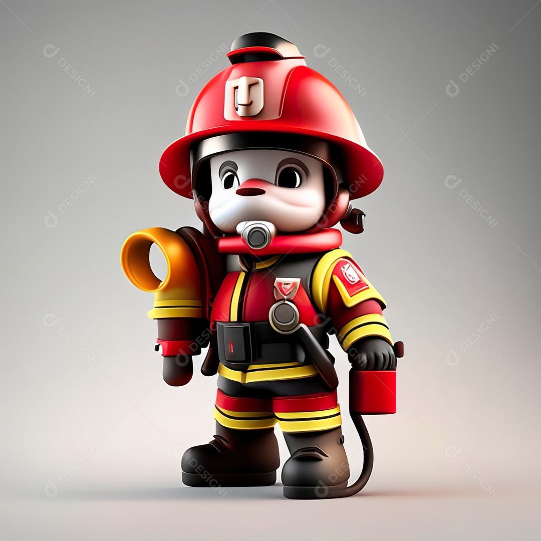 Mascote bombeiro 3D sobre fundo isolado