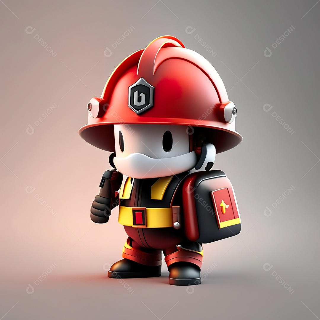 Mascote bombeiro 3D sobre fundo isolado
