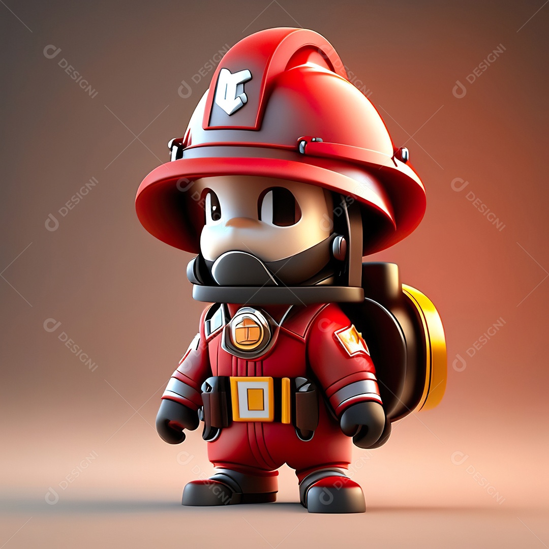 Mascote bombeiro 3D sobre fundo isolado