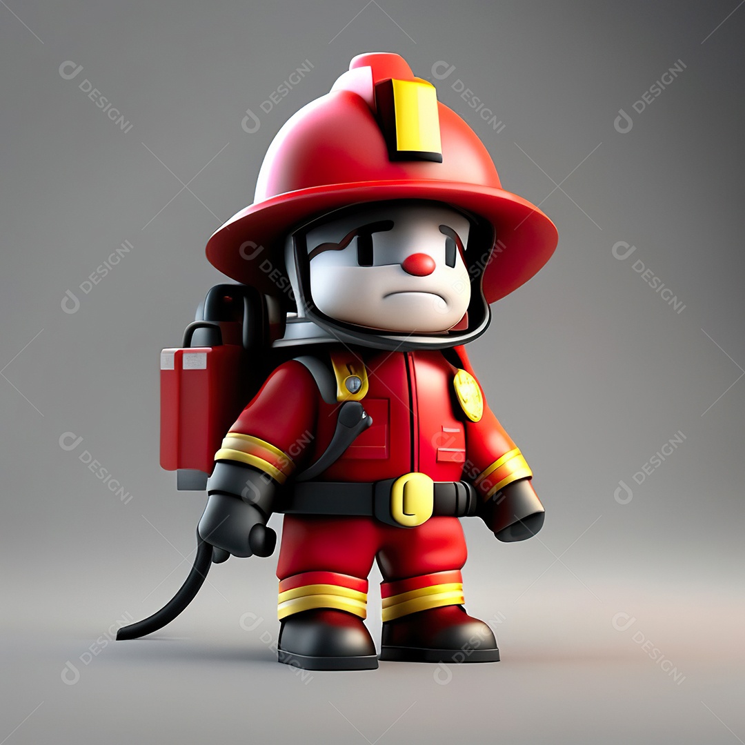 Mascote bombeiro 3D sobre fundo isolado