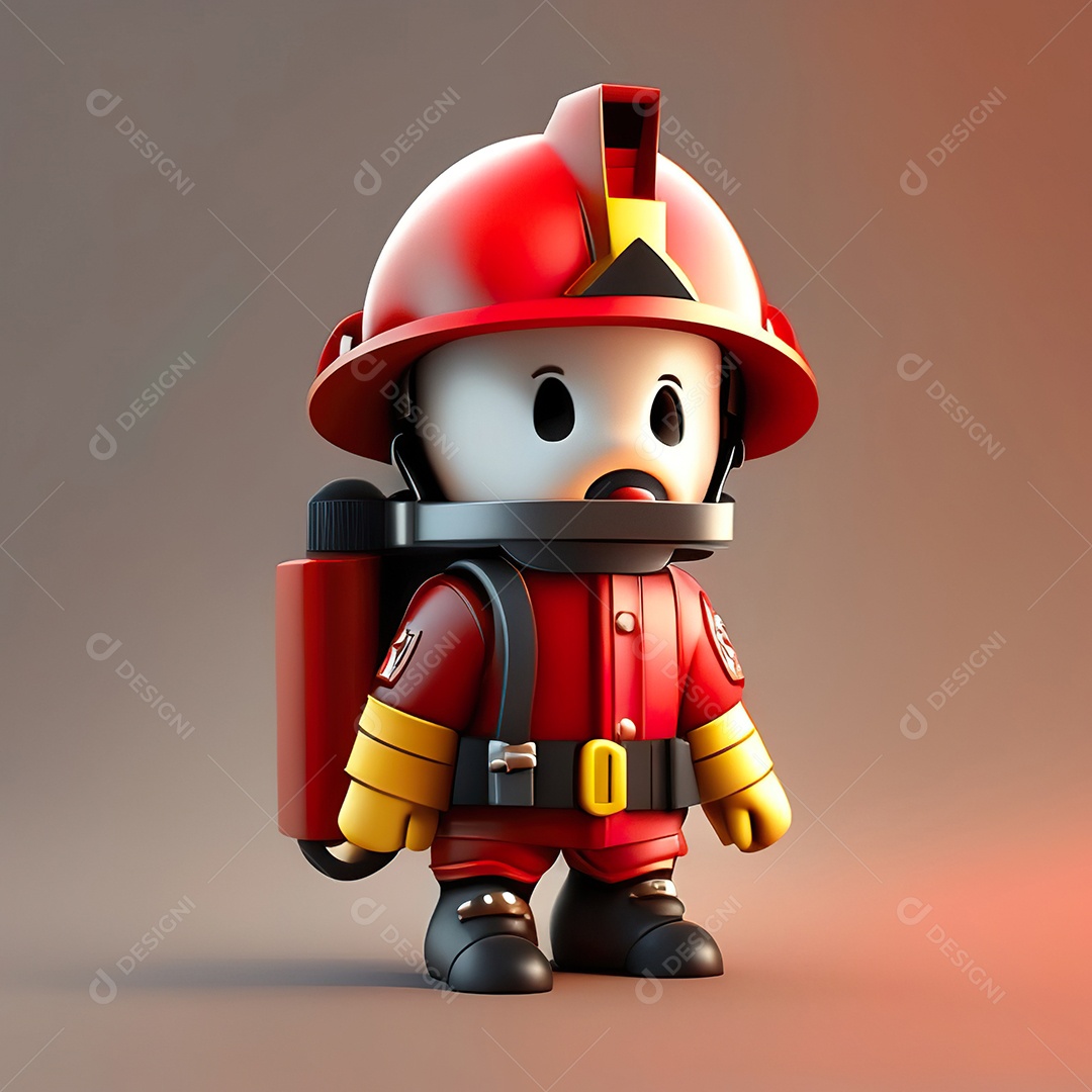 Mascote bombeiro 3D sobre fundo isolado