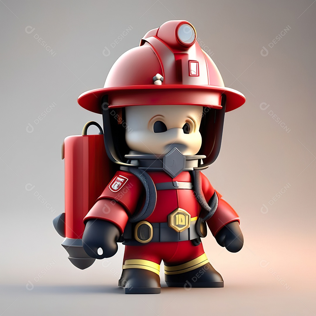 Mascote bombeiro 3D sobre fundo isolado