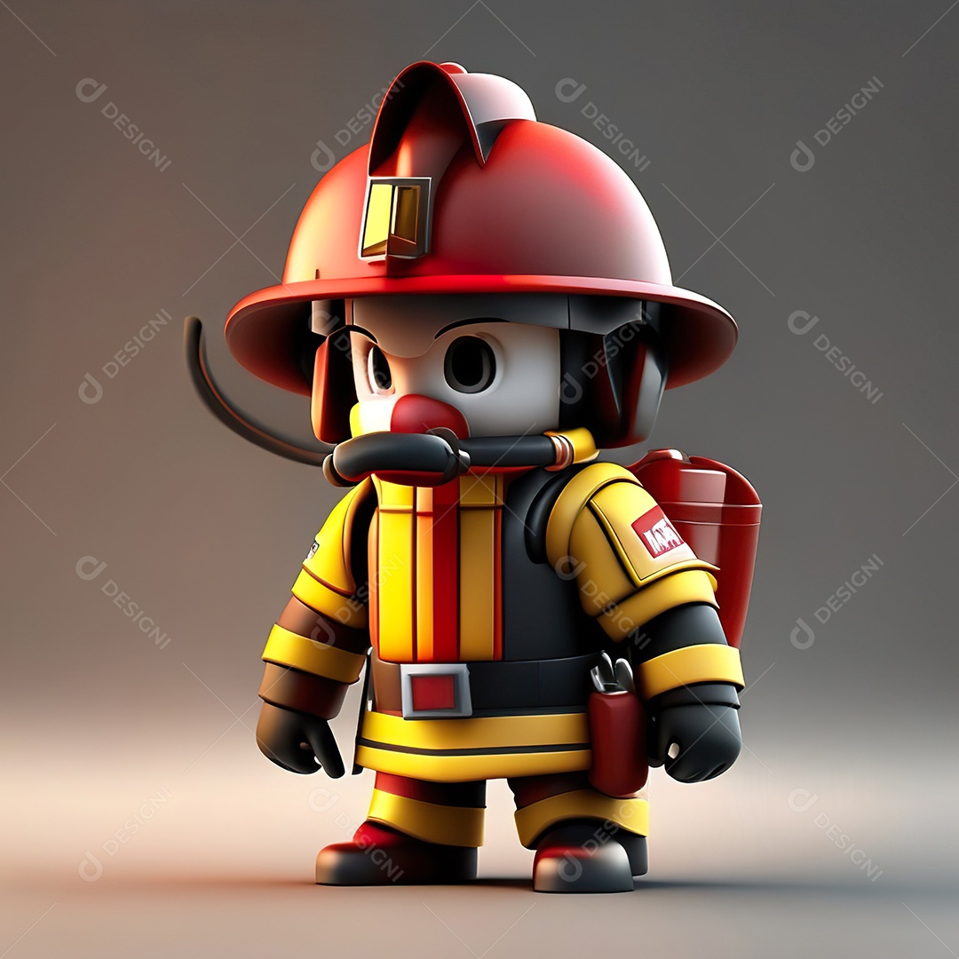 Mascote bombeiro 3D sobre fundo isolado