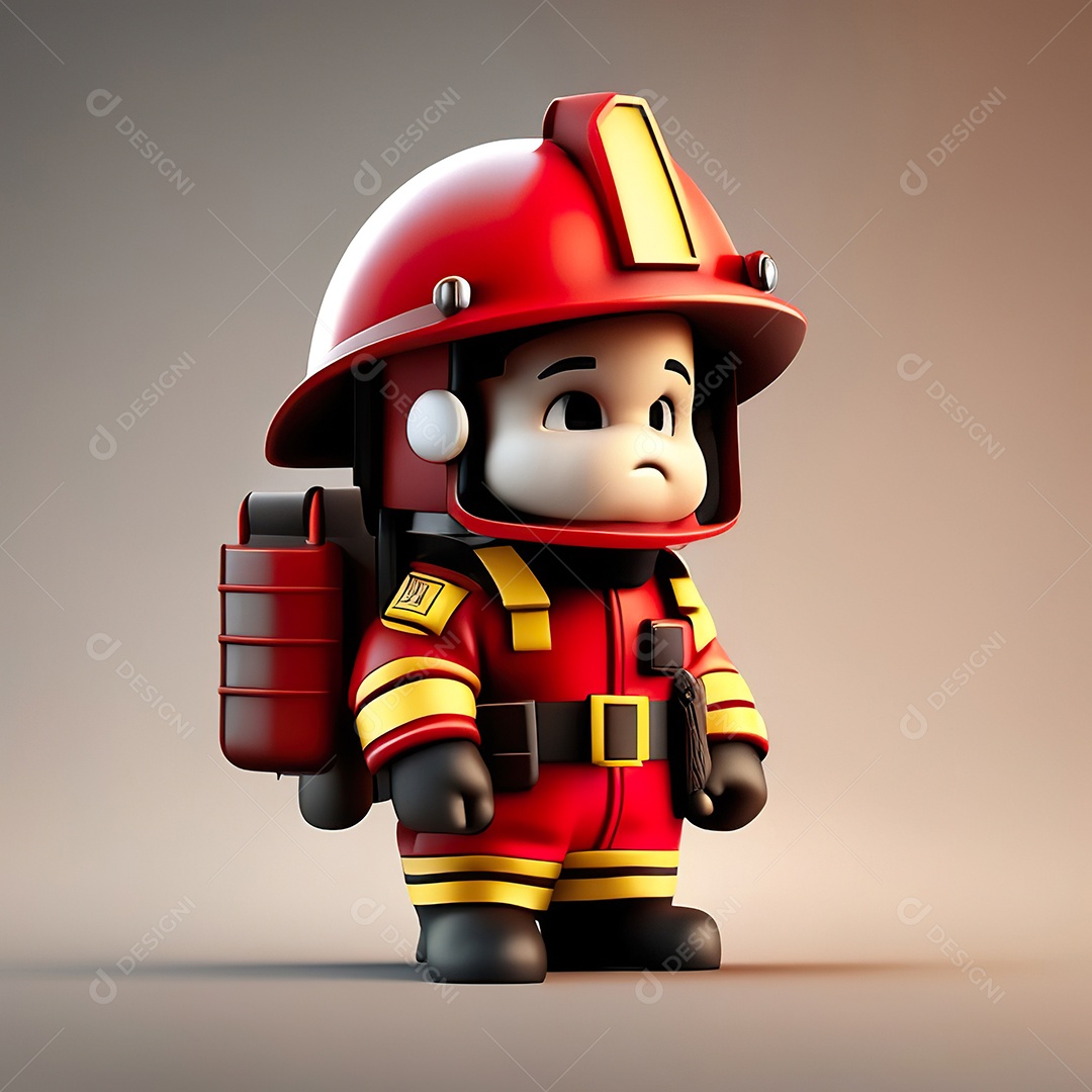 Mascote bombeiro 3D sobre fundo isolado