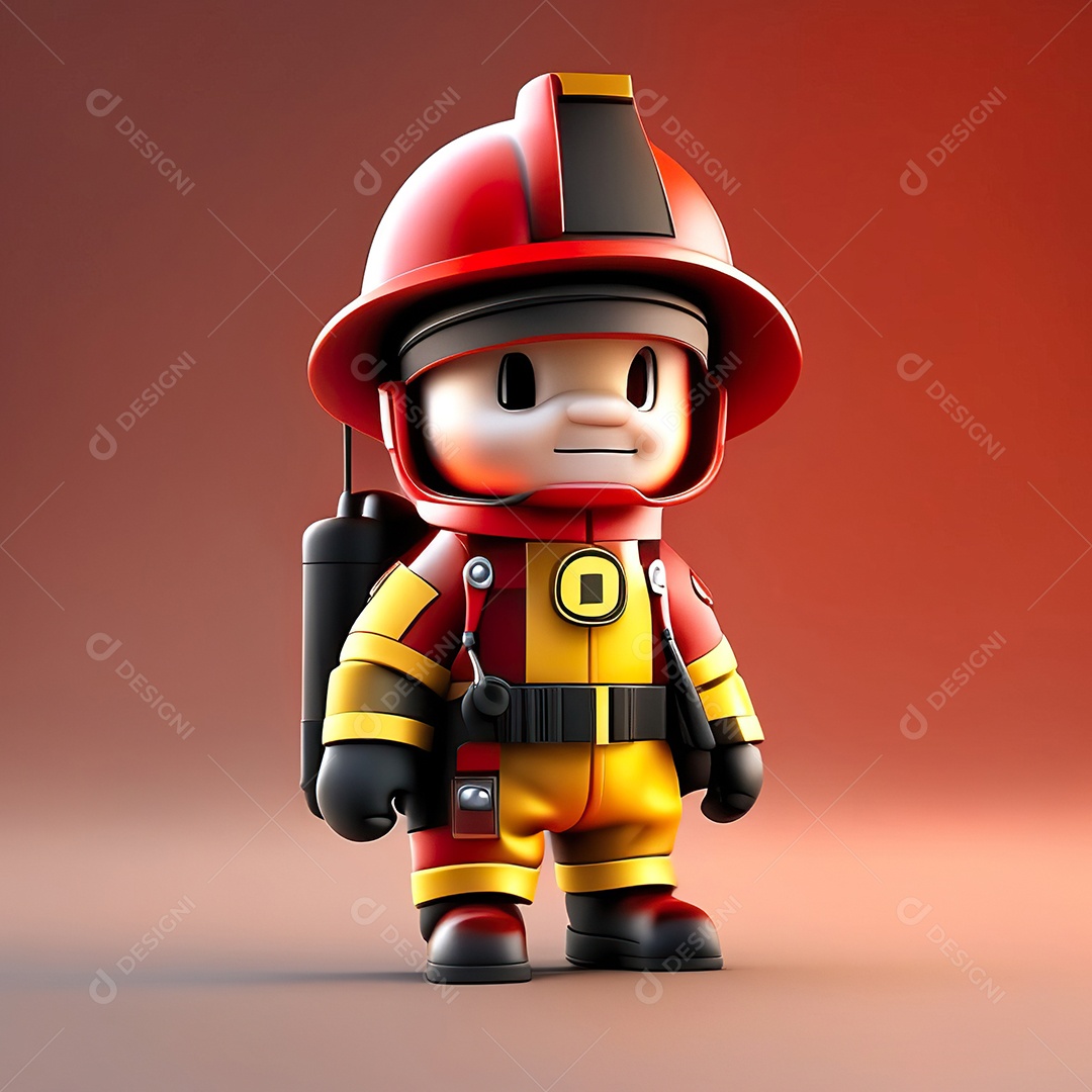 Mascote bombeiro 3D sobre fundo isolado