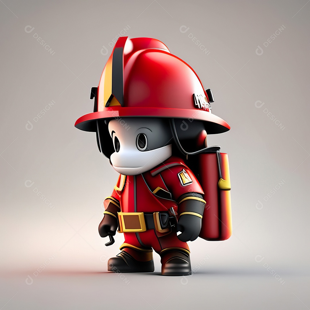 Mascote bombeiro 3D sobre fundo isolado