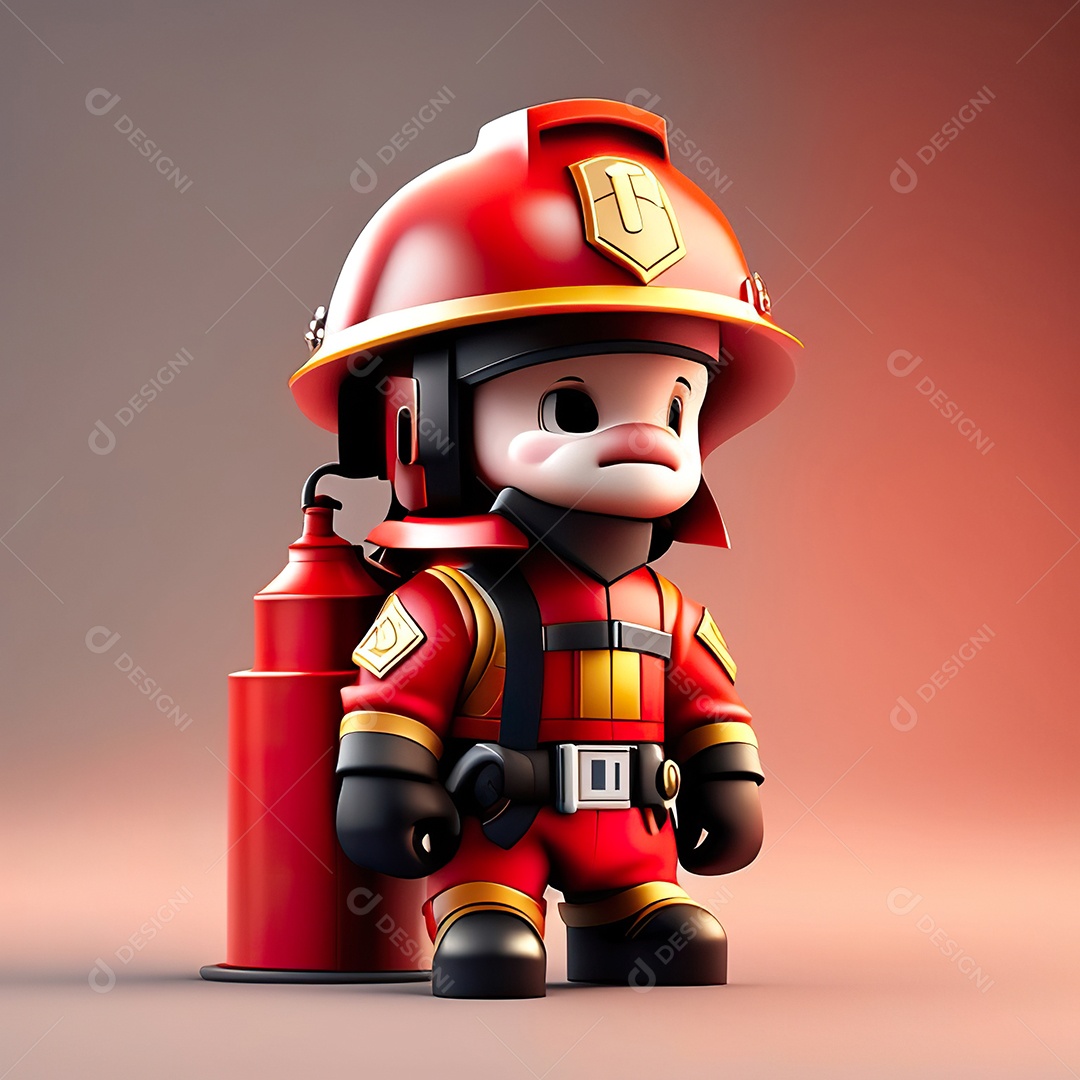 Mascote bombeiro 3D sobre fundo isolado