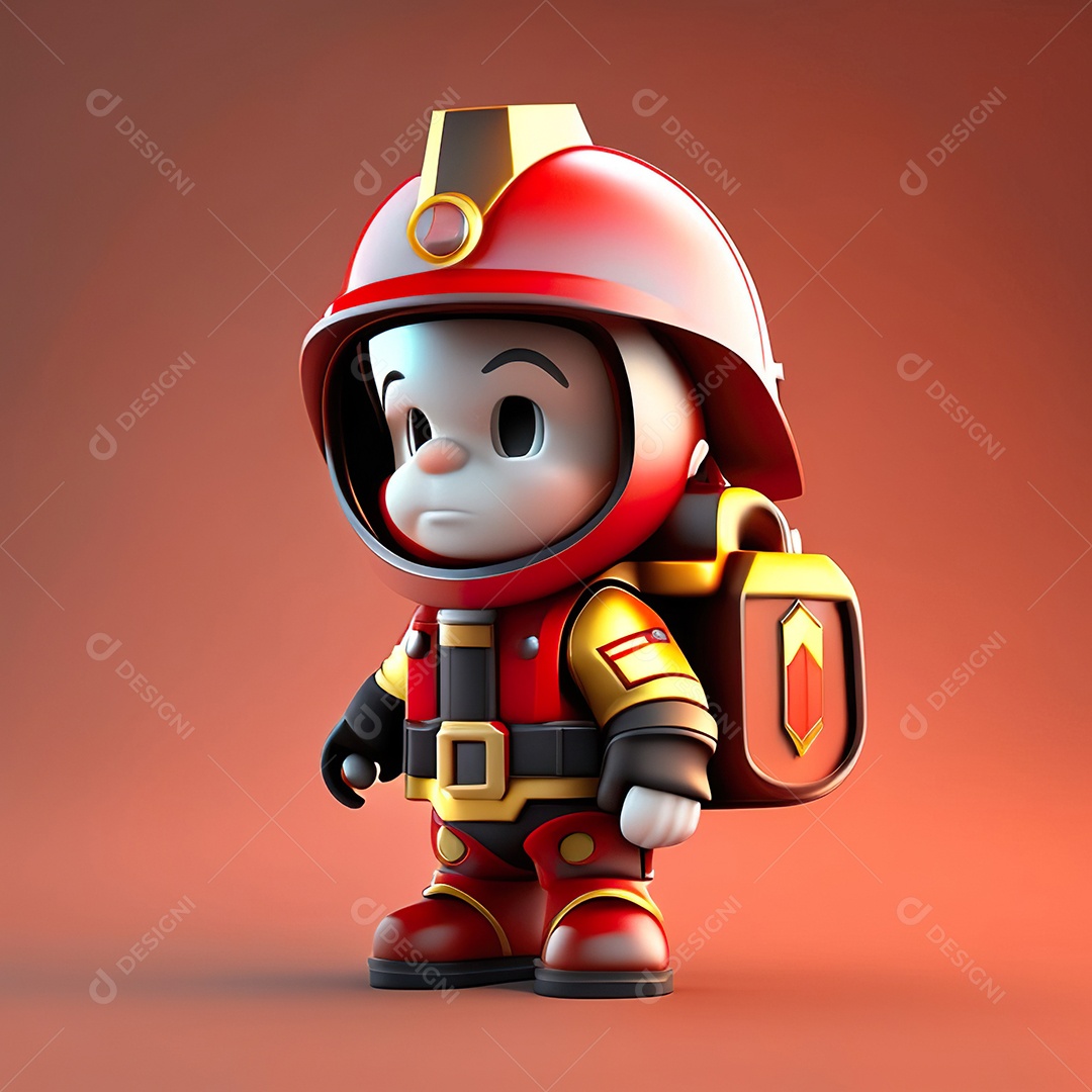 Mascote bombeiro 3D sobre fundo isolado