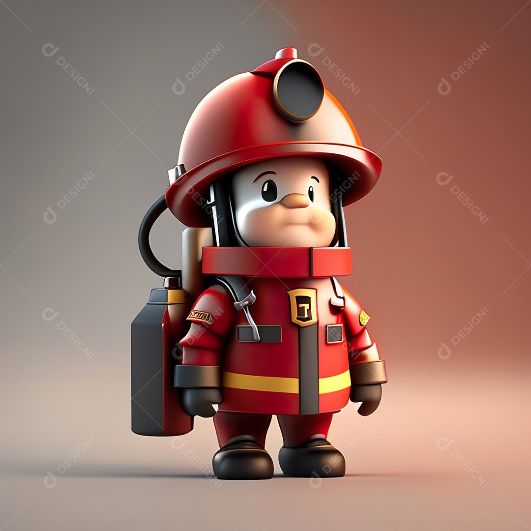 Mascote bombeiro 3D sobre fundo isolado