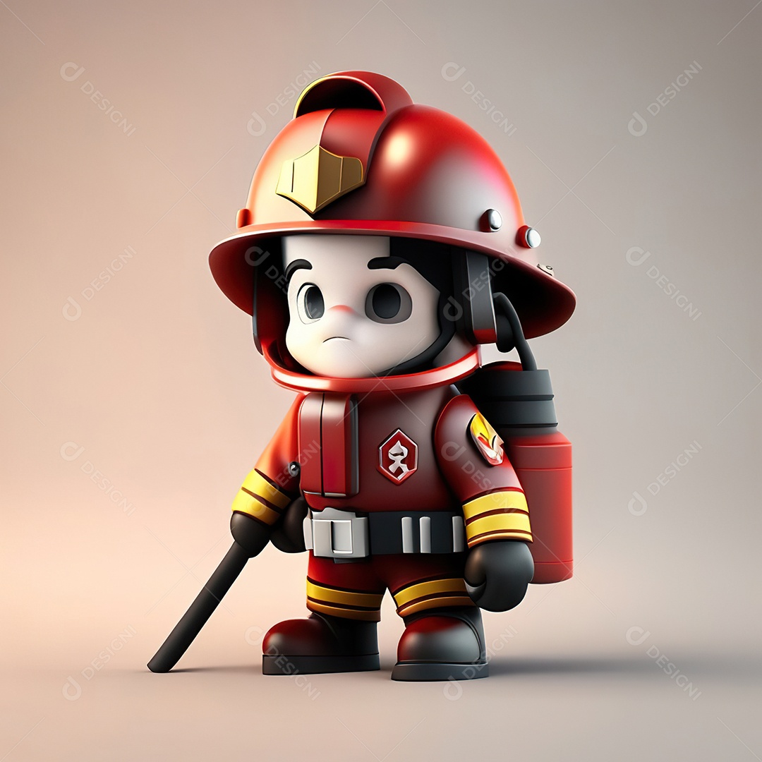 Mascote bombeiro 3D sobre fundo isolado