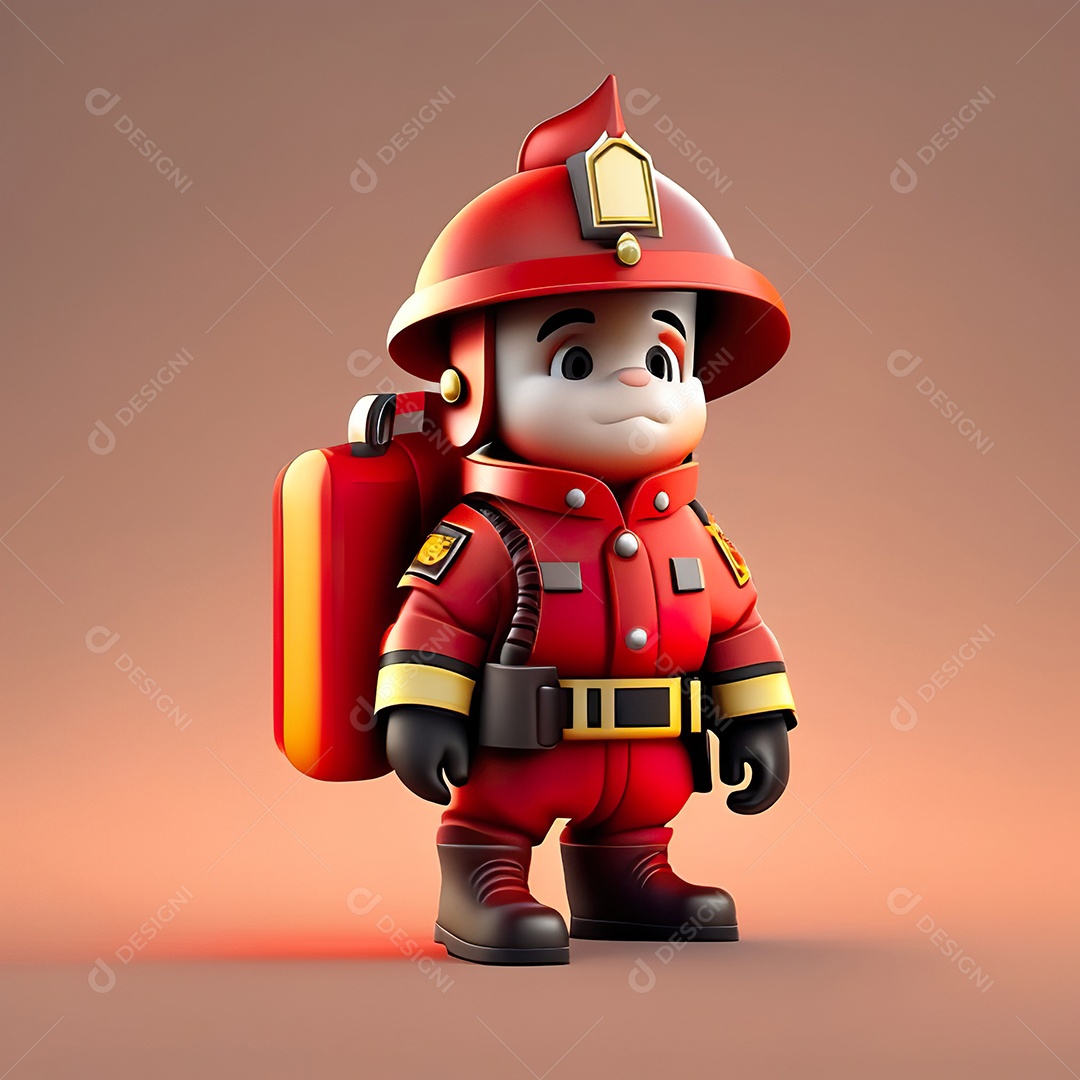 Mascote bombeiro 3D sobre fundo isolado
