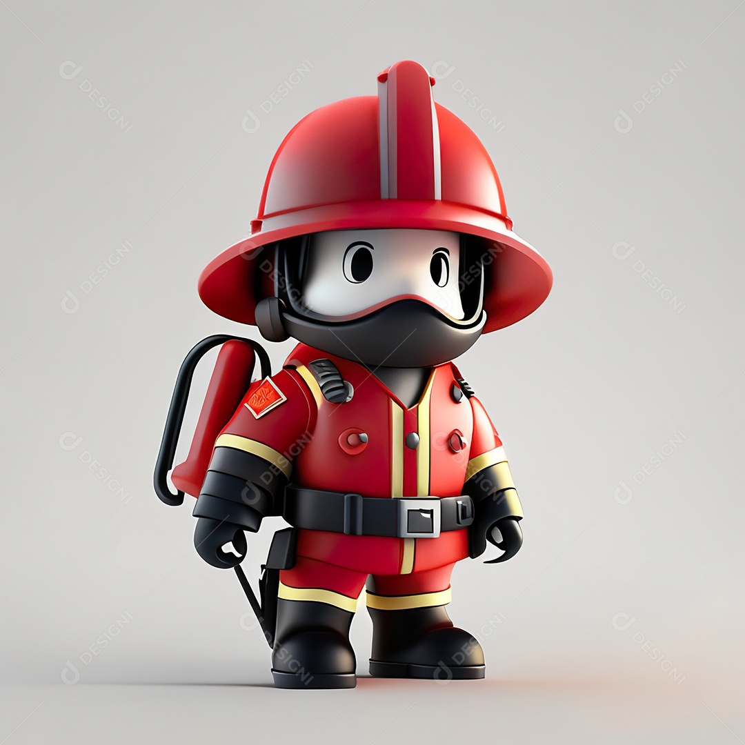 Mascote bombeiro 3D sobre fundo isolado