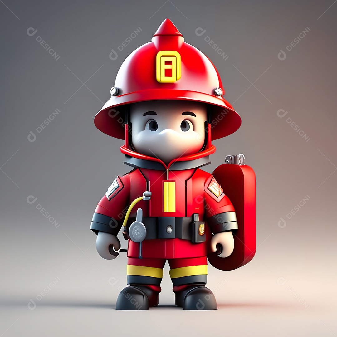 Mascote bombeiro 3D sobre fundo isolado