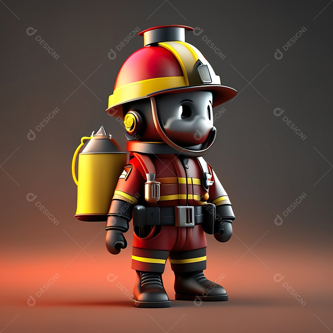 Mascote bombeiro 3D sobre fundo isolado