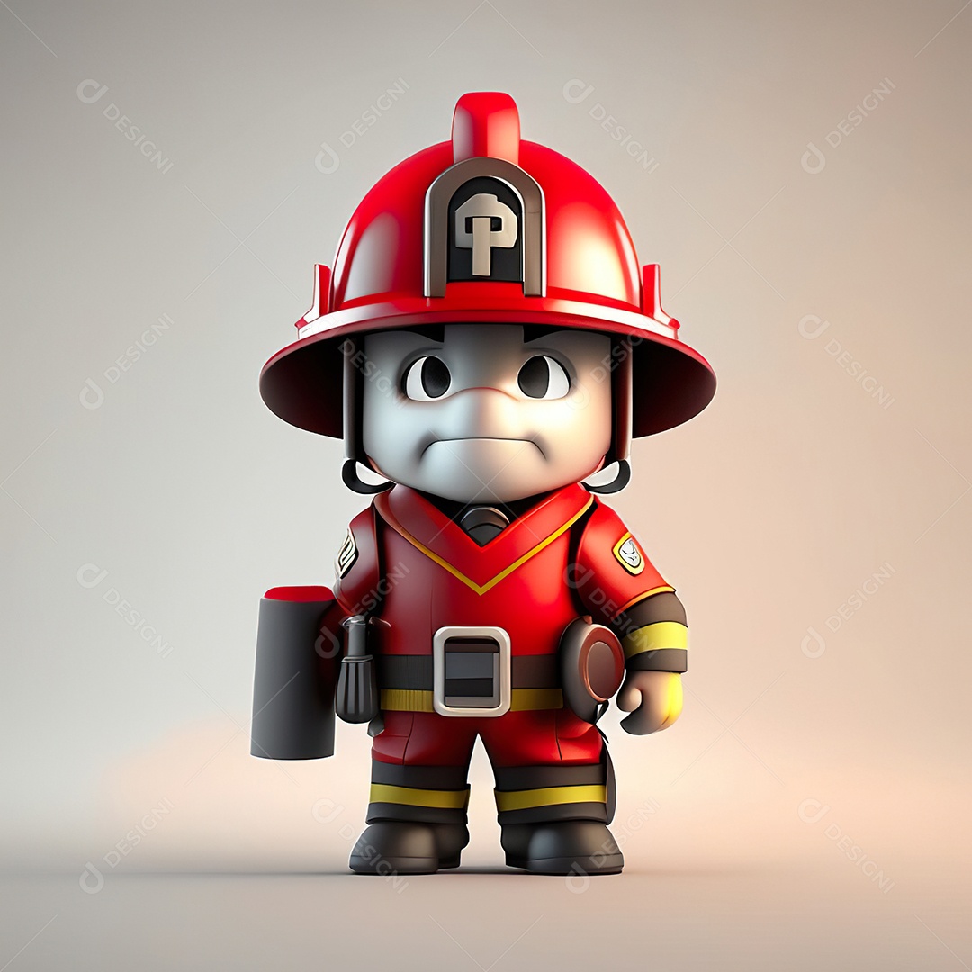 Mascote bombeiro 3D sobre fundo isolado