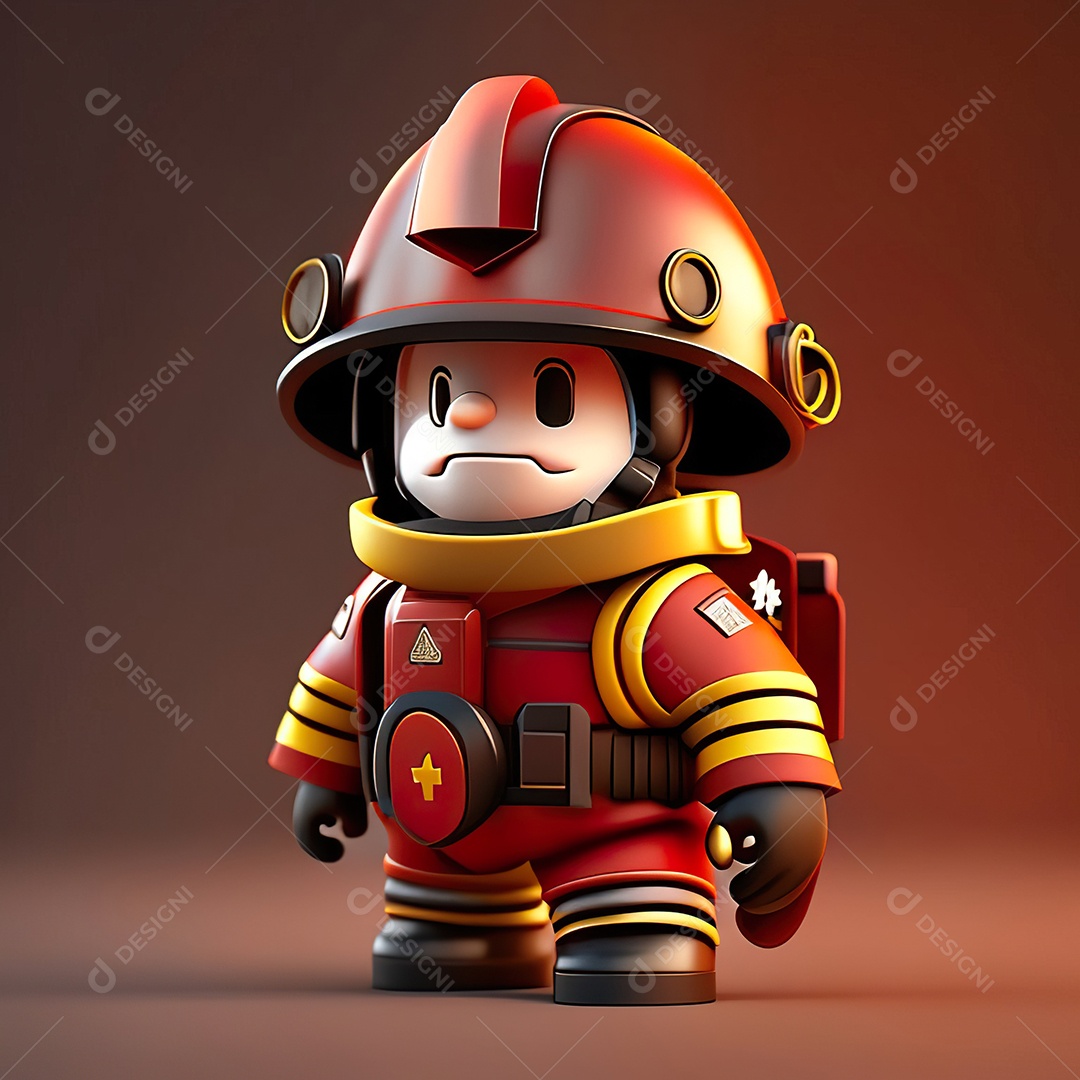 Mascote bombeiro 3D sobre fundo isolado