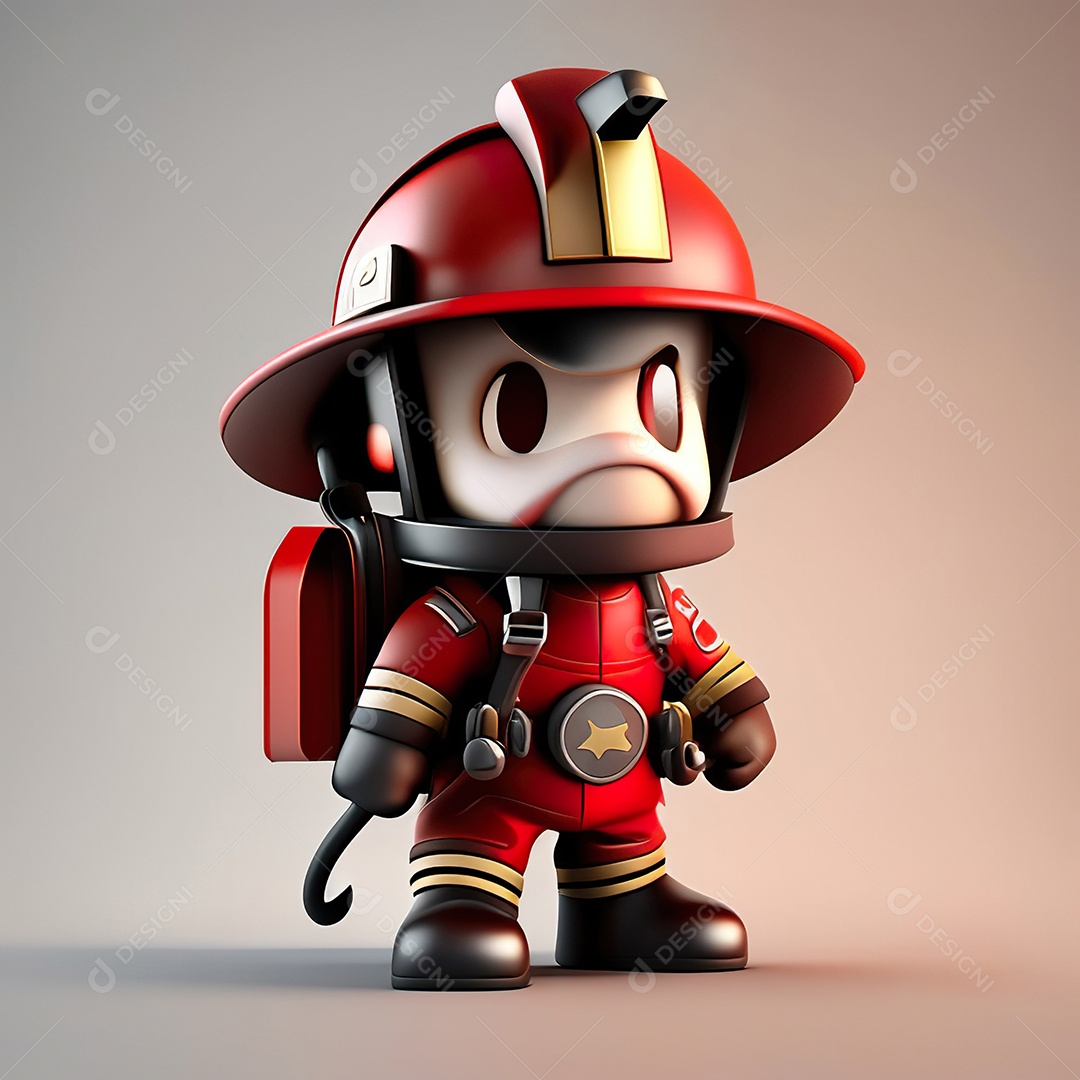 Mascote bombeiro 3D sobre fundo isolado