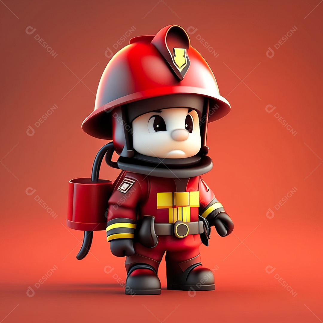 Mascote bombeiro 3D sobre fundo isolado