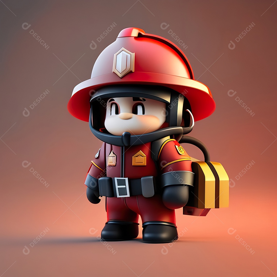 Mascote bombeiro 3D sobre fundo isolado