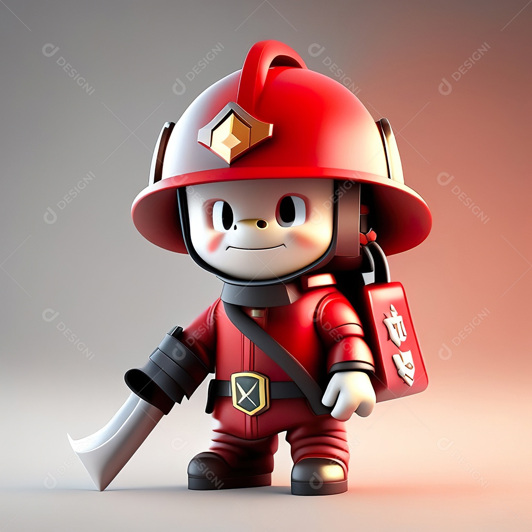 Mascote bombeiro 3D sobre fundo isolado