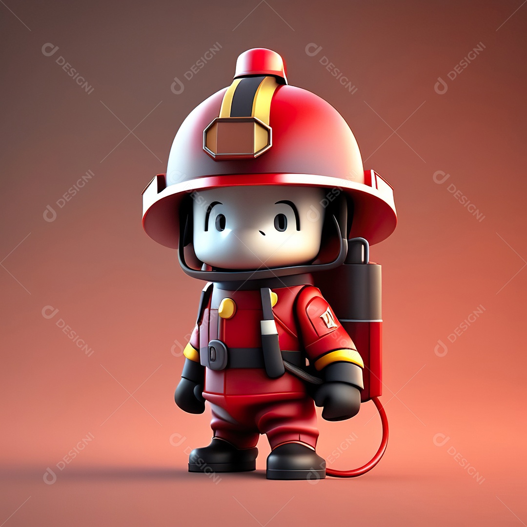Mascote bombeiro 3D sobre fundo isolado